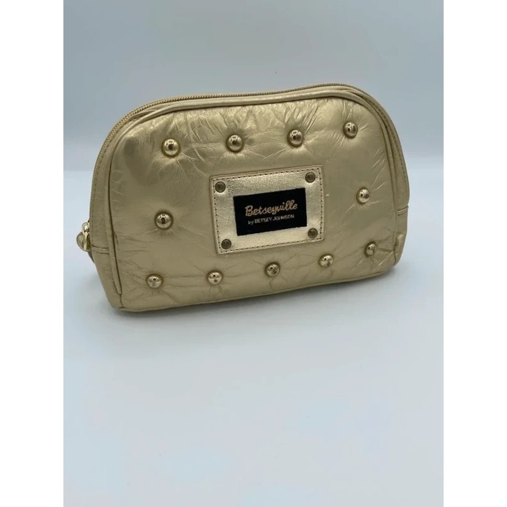 Betseyville Betsey Johnson Gold Metallic‎ Studded Cosmetic Makeup Bag Y2K